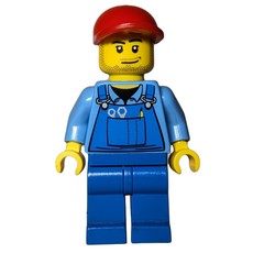 Man, Blue Overalls, Red Cap, Stubble (fig-007239)