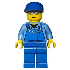 Man, Blue Overalls, Blue Cap, Silver Sunglasses (fig-007241)