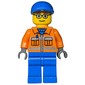 Ground Crew, Orange Jacket with Zipper and Reflective Stripes, Blue Legs, Blue Cap, Glasses