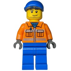 Ground Crew, Orange Jacket with Zipper and Reflective Stripes, Blue Legs, Blue Cap, Stubble (fig-007244)