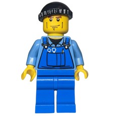 Man, Blue Overalls over Shirt, Blue Legs, Black Hat, Cheek Lines (fig-007249)