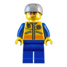 Coast Guard, Yellow Jacket with Zipper, Radio and Badge, Light Bluish Gray Helmet, Orange Sunglasses (fig-007250)