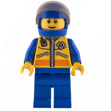Coast Guard, Yellow Jacket with Zipper, Radio and Badge, Blue Helmet with Visor, Brown Eyebrows (fig-007251)