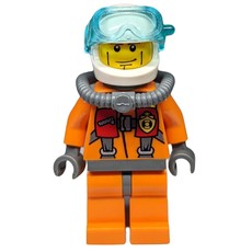Coast Guard Diver, Orange, White Helmet, Airtank, Mask (fig-007253)