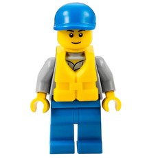 Coast Guard, Light Bluish Gray Shirt with Badge, Blue Cap, Yellow Life Vest (fig-007256)