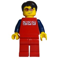 Man, Red Shirt with Dark Blue Arms, Red Legs, Black Hair, Orange Sunglasses (fig-007260)