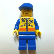 Coast Guard, Yellow Jacket with Zipper, Radio and Badge, Blue Cap, Cheek Lines (fig-007261)