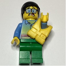 Man, Sunset Shirt with Palm Trees, Green Legs, Yellow Life Vest, Glasses (fig-007266)