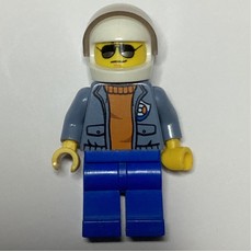 Coast Guard, Open Sand Blue Jacket with Badge over Orange Sweater, White Helmet with Visor, Sunglasses (fig-007268)