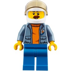 Coast Guard, Open Sand Blue Jacket with Badge over Orange Sweater, White Helmet with Visor, Moustache (fig-007274)