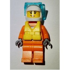 Coast Guard, Woman, Orange Jumpsuit, White Helmet with Diving Mask, Yellow Life Vest (fig-007276)
