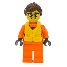 Coast Guard, Woman, Orange Jumpsuit, Yellow Life Vest, Reddish Brown Hair, Glasses (fig-007277)