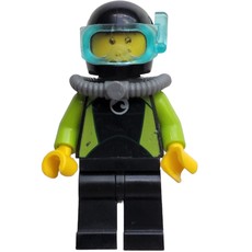 Coast Guard Diver, Black and Lime Wetsuit, Black Helmet, Airtank, Mask (fig-007278)