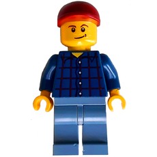 Man, Dark Blue Plaid Shirt, Sand Blue Legs, Dark Red Cap (fig-007287)