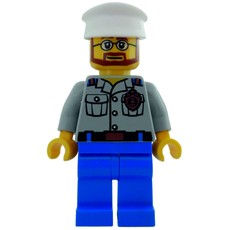 Coast Guard Ship Captain, Light Bluish Gray Shirt with Badge, White Hat, Beard and Glasses (fig-007288)