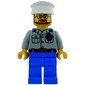 Coast Guard Ship Captain, Light Bluish Gray Shirt with Badge, White Hat, Beard and Glasses