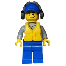 Coast Guard, Light Bluish Gray Shirt with Badge, Blue Cap, Ear Defenders, Yellow Life Vest, Stubble (fig-007289)