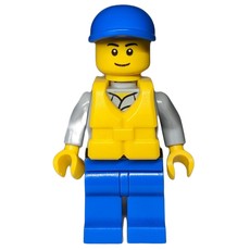 Coast Guard, Light Bluish Gray Shirt with Badge, Blue Cap, Yellow Life Vest (fig-007290)