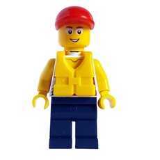 Man, White Vest Top, Dark Blue Legs, Red Cap, Yellow Life Vest, Glasses (fig-007292)