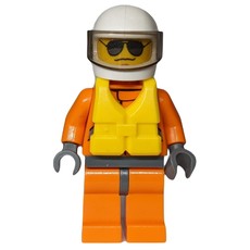 Coast Guard, Orange Jumpsuit, White Helmet with Visor, Yellow Life Vest, Sunglasses (fig-007293)