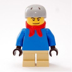 Boy, Plain Blue Torso, Short Tan Legs, Red Scarf, Helmet (fig-007329)