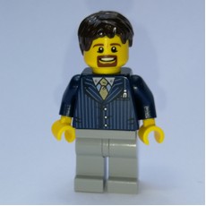 Man, Dark Blue Pinstripe Suit with Gold Tie, Dark Brown Hair (fig-007339)