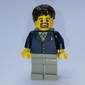 Man, Dark Blue Pinstripe Suit with Gold Tie, Dark Brown Hair
