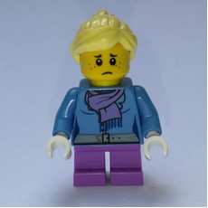 Girl, Medium Blue Jacket with Medium Lavender Scarf, Short Medium Lavender Legs, Bright Light Yellow Hair (fig-007342)