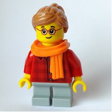 Girl, Red Flannel Shirt, Short Light Bluish Gray Legs, Orange Scarf, Glasses (fig-007359)