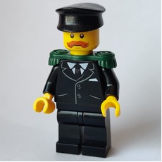 Musician, Black Jacket and Tie, Dark Green Epaulettes, Black Hat, Moustache (fig-007364)