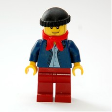 Man, Open Dark Blue Jacket, Dark Red Legs, Red Scarf, Black Hat, Stubble (fig-007376)