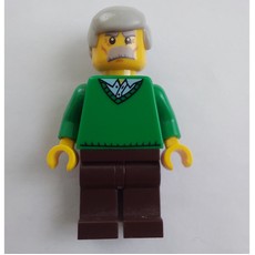 Man, Green V-Neck Sweater, Dark Brown Legs, Moustache (fig-007386)