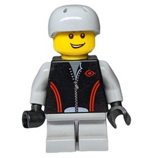 Boy, Black Jacket with Zipper, Short Light Bluish Gray Legs, Helmet (fig-007387)