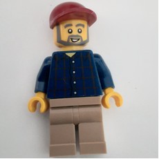 Man, Dark Blue Plaid Shirt, Tan Legs, Dark Red Cap, Beard (fig-007390)