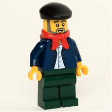 Man, Open Dark Blue Jacket, Dark Green Legs, Red Scarf, Black Beret, Beard (fig-007391)