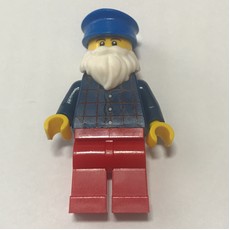 Man, Dark Blue Plaid Shirt, Red Legs, Blue Hat, White Beard (fig-007395)