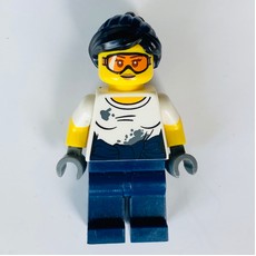 Mechanic, Dirty White Shirt, Dark Blue Legs, Orange Goggles, Woman (fig-007410)