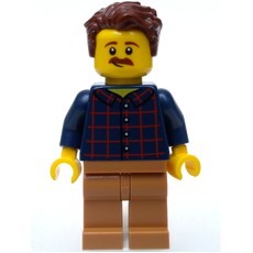 Man, Dark Blue Plaid Shirt, Medium Nougat Legs, Moustache (fig-007413)