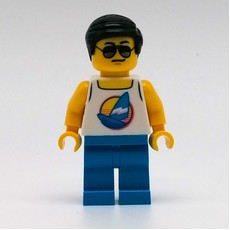 Man, White Tank Top with Windsurfer, Dark Azure Legs, Sunglasses (fig-007417)