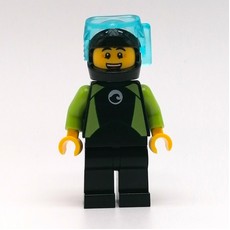 Diver, Man, Black and Lime Wetsuit, Black Helmet and Mask (fig-007420)