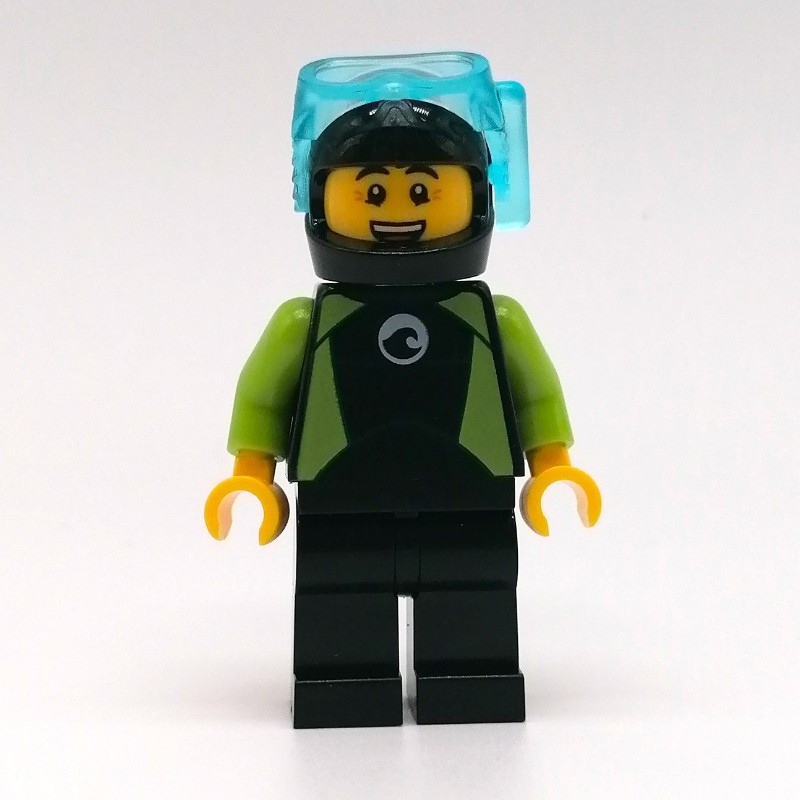 LEGO Set fig-007420 Diver, Man, Black and Lime Wetsuit, Black Helmet ...