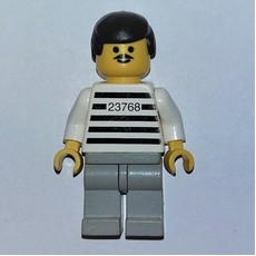 Jailbreak Joe, Prison Shirt with #23768, Light Bluish Gray Legs, Black Hair, Moustache (fig-007427)