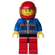 Man, Blue Jacket with Orange Stripes, Red Legs, Red Helmet with Visor (fig-007429)
