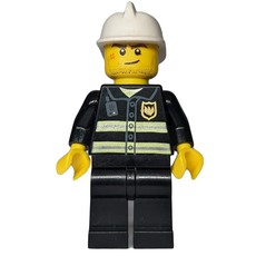 Fireman, Black Fire Jacket with Badge, White Helmet, Stubble and Scar (fig-007432)