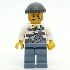 Criminal, Overalls over Prison Shirt, Dark Bluish Gray Hat (fig-007441)