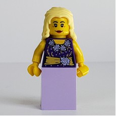 Musician, Woman, Dark Purple Outfit with Blouse, Flowers and Gold Sash, Lavender Skirt (fig-007451)