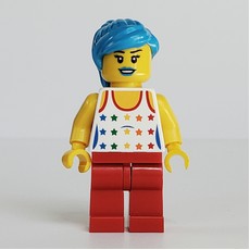 Musician, Woman, Tank Top with Rainbow Colored Stars, Dark Azure Hair (fig-007452)