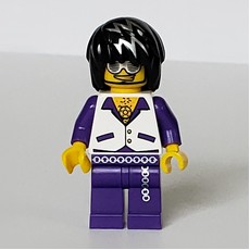 Musician, Man, White Vest over Dark Purple Shirt, Black Hair with Silver Streaks, Glasses (fig-007454)