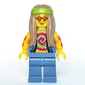 Flower Child, Open Sand Blue Vest over Bright Light Orange Shirt, Long Dark Tan Hair
