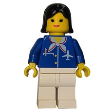 Airline Worker, Woman, Blue Jacket with Plane Logo and White Scarf, White Legs, Black Hair, Red Lips (fig-007459)